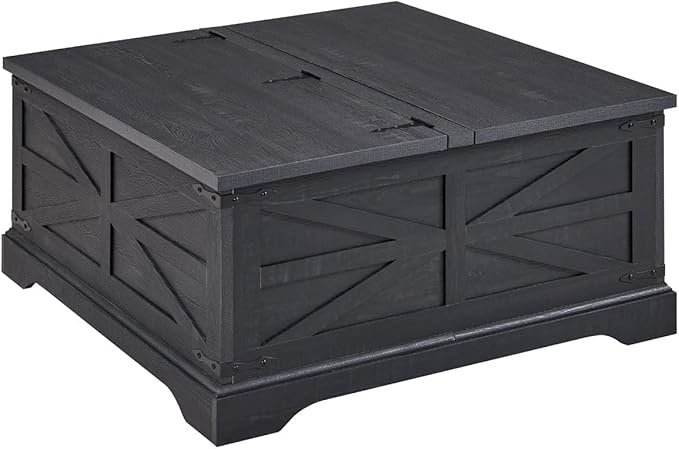 JXQTLINGMU Farmhouse Lift Top Coffee Table with Storage, 36" Wood Square Center Table with Large Hidden Compartment, Rustic Lift Tabletop Dining Table for Home Living Room, Black