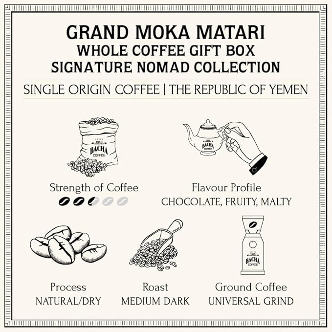 Bacha Coffee | Grand Moka Matari Single Origin Signature Nomad Collection, 100% Arabica Specialty Coffee, Whole Beans, Medium Dark Roast, 250g