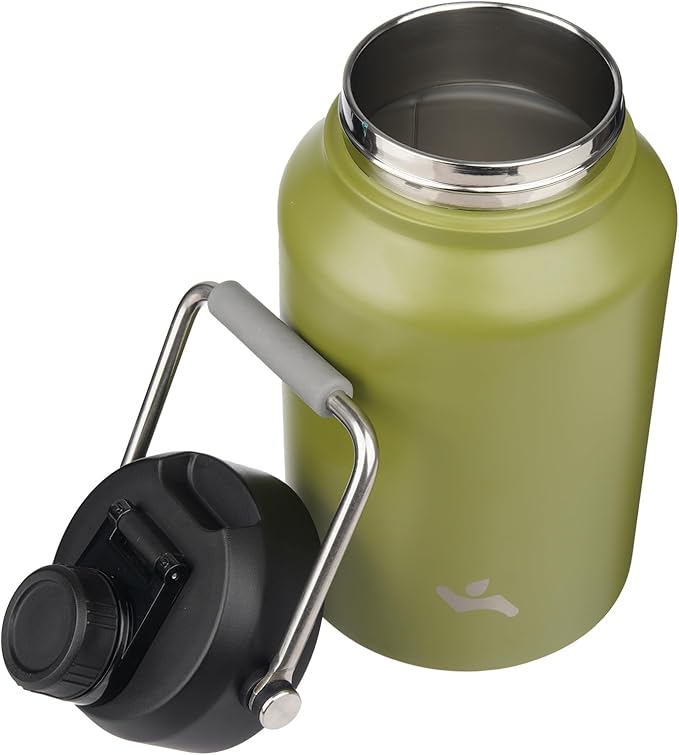 Half Gallon Jug with Handle,64 oz Insulated Water Bottle with Carrying Pouch,Double Wall Vacuum Stainless Steel Metal Bottle,Forest Green