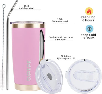 BJPKPK 20 oz Insulated Tumblers Stainless Steel Coffee Mug Tumbler Cups With Lid And Straw,Light Pink