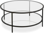 Load image into Gallery viewer, Henn&amp;Hart 36" Round Coffee Table with Glass Top and Glass Open Storage Shelf for Living Room, Family Room, Office, or Apartment, Blackened Bronze