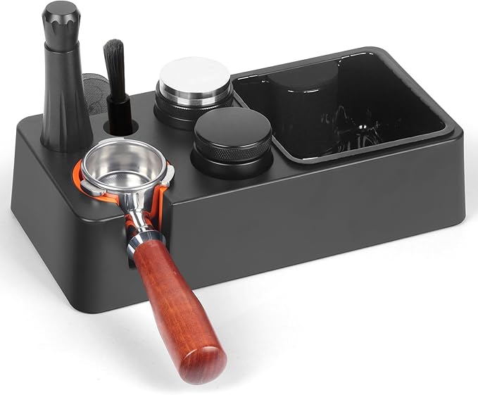 Espresso Knock Box with Storage – 3-in-1 Coffee Organizer & Espresso Tamping Station for 51mm, 53mm, 58mm Tamper – Non-Slip Base, Removable Knock Bin – Barista Accessories Holder for Espresso Machine
