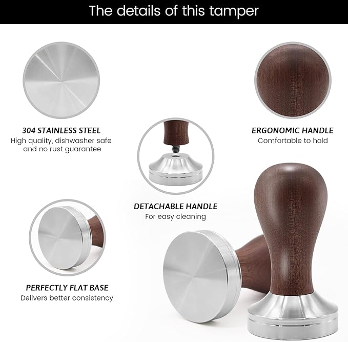 51mm Coffee Tamper Set Barista Kit for Portafilter Machine Wooden Espresso Tamper with Tamper Mat, Frothing Pitcher (350 ml/11.836 oz), Barista Towel, Latte Art Pen and Decorative Stencils