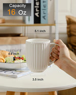 Load image into Gallery viewer, Hasense Ceramic Coffee Mugs Set of 6, 16 Oz Large Ribbed Coffee Cups with Big Handle, Unique Modern Style White Latte Mugs for Tea,Cocoa,Milk,Cappuccino, Microwave &amp; Dishwasher Safe