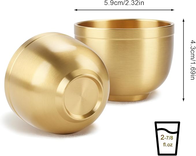 4 Pack Gold Shot Cups Solid Brass Shot Glasses 2-7/8oz Cool Shot Glasses Set Man Cave Decor Vodka Tequila Whiskey Gifts for Men
