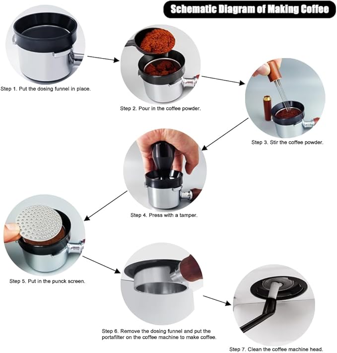 51mm Espresso Tamper Set, 5PCS Coffee Tamper Kit with WDT Tool, Coffee Stirrer, Dosing Funnel, Puck Screen 51mm Espresso Accessories Tampers Kit (Black)