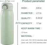 Load image into Gallery viewer, 17 oz Mini Water Bottle Small Stainless Steel Thermoses - Insulated Vacuum, Leak Proof, Keeps Drinks Hot/Cold - Ideal for Coffee, beverage, Water - Green