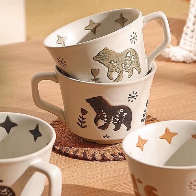 Ceramic Coffee Mug, 12 oz Mug Black Bear Set of 1, Novelty Cup with Handle, Stoneware Fun Cup for Coffee Milk Tea Mocha Latte Cappuccino Espresso Adorable Bear, Microwave Dishwasher Safe