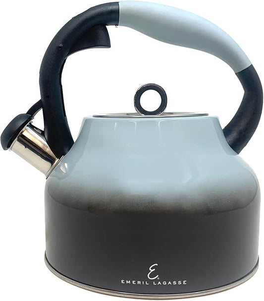 Emeril Lagasse 2.6 Quart/2.5 Liter Whistling Tea Kettle, Stainless Steel Tea Pot for Induction Stove Top, Fast to Boil Water for Home Kitchen Condo, with Ergonomic Cool Grip Handle, Turquoise