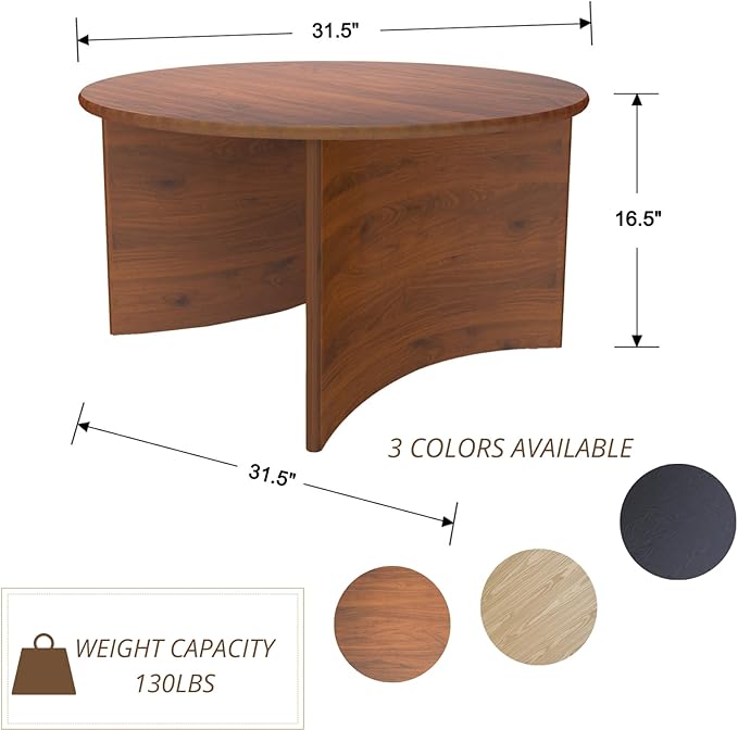 31.5″ Round Coffee Table, Walnut Circle Coffee Table with Curved Base, Solid Wood, Ideal for Living Room, Apartment, Compact Place
