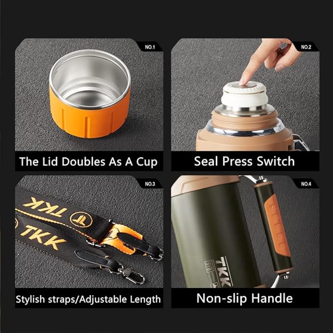 Large Coffee Thermoses for Hot Drinks Stainless Steel Thermoses 2QT 64oz Vacuum Insulated Bottle With Cup Handle Keeps Liquids Hot And Cold For Up To 24 For Outdoor Gathering Camping