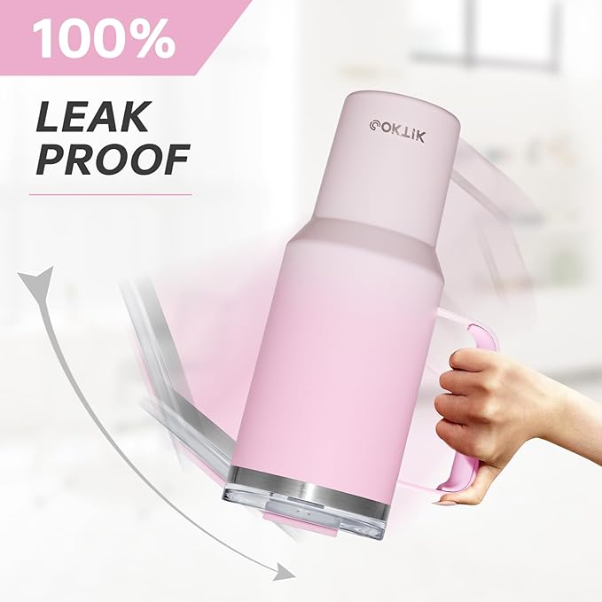 COKTIK 40 oz Tumbler With Handle and Straw Lid, Vacuum Insulated Travel Coffee Mug Stainless Steel Insulated Cup for Beverages, Leak-proof, Cupholder Friendly (Sakura)