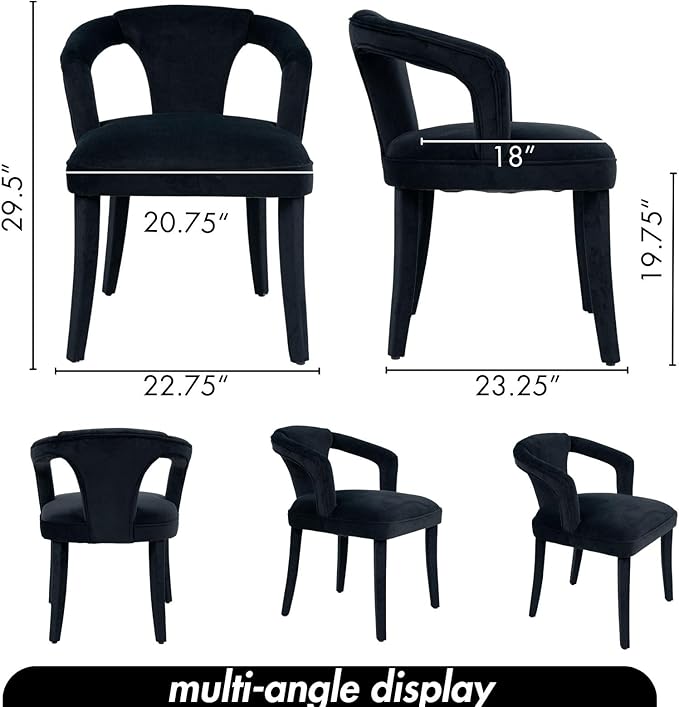 Dining Chairs Set of 2, Modern Velvet Kitchen Chairs, Fully Upholstered Side Chairs for Kitchen/Dining Room/Living Room/Restaurant, Black