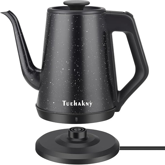 Gooseneck Electric Kettle 1.0L, 1000W Quick Heat-Up In 3 Min, 100% Stainless Steel Tea Kettle, Pour Over Coffee Kettles For Office/Travel/Kitchen, Auto Shut-Off Protection, Black Star Design, BPA-Free