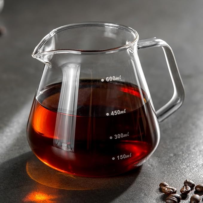 Pour Over Coffee Maker Set – Drip Coffee Pot with bamboo Handle, Glass Coffee Dripper & 100 Filters, 20oz/600ml Capacity