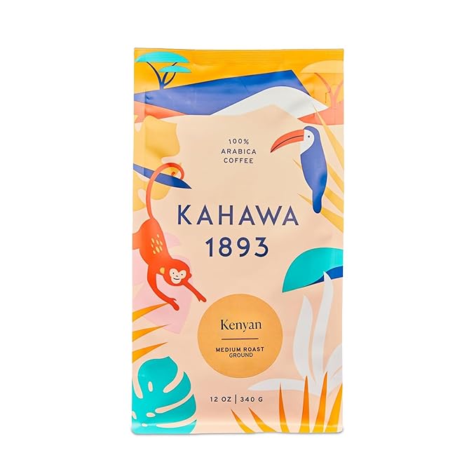 Kahawa 1893 Ground Coffee Medium Roast Kenyan Blend 12 Oz - As Seen on Shark Tank, High Antioxidants, Naturally Sweet, Organically Grown, Ethically & Sustainably Sourced