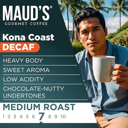 Maud's Decaf Kona Coffee Pods, 36 ct, Decaffeinated Medium Roast Coffee in Recyclable Single Serve Pods – 100% Arabica Coffee, Compatible with Keurig K Cups Maker