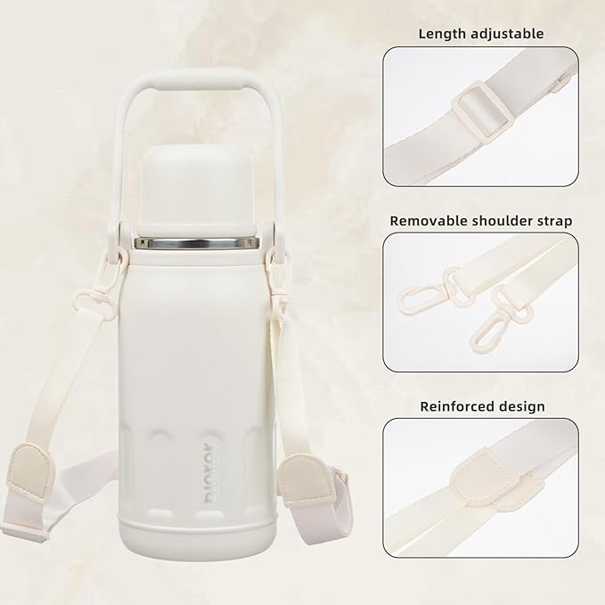 BJPKPK Insulated Water Bottle Leak Proof 27oz Stainless Steel Water Bottles with Handle and Lid Travel Metal Thermal Flask,Beige