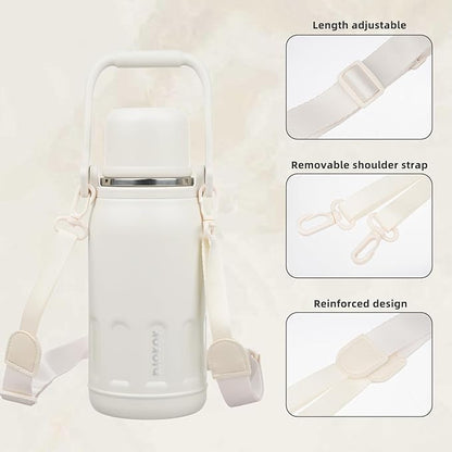 BJPKPK Insulated Water Bottle Leak Proof 27oz Stainless Steel Water Bottles with Handle and Lid Travel Metal Thermal Flask,Beige