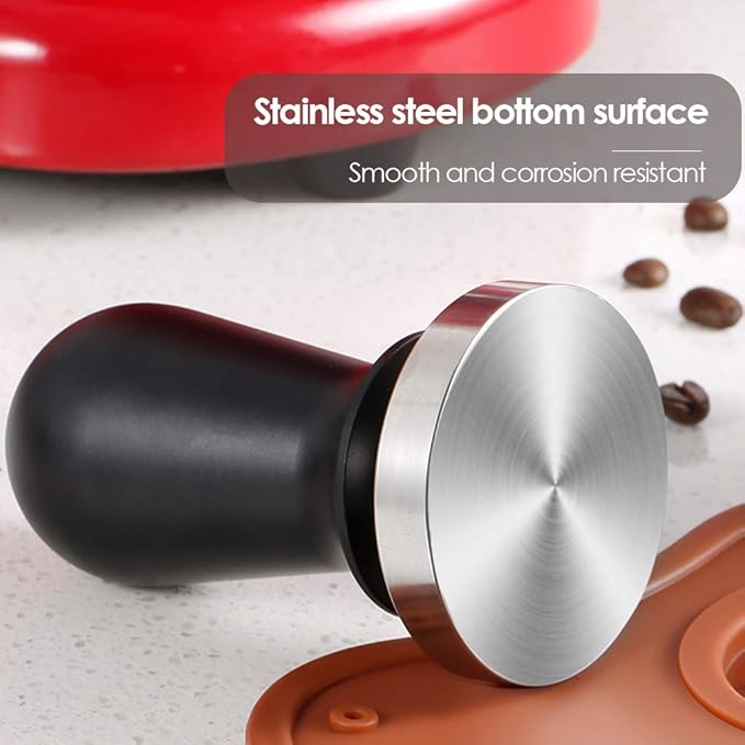 51mm Coffee Tamper Stainless Steel Espresso Tamper with Spring Loaded Coffee Calibrated Tamper Flat Base Barista Office Family Espresso Coffee Maker Accessories(with Spring, 51mm)