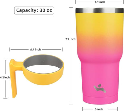 30 oz Tumbler with Handle and 2 Straw 2 Lid, Insulated Water Bottle Stainless Steel Vacuum Cup Reusable Travel Mug,Rainbow