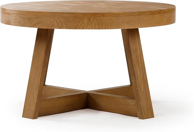 Plank+Beam Classic Round Coffee Table, 30 Inch Farmhouse Coffee Table, Rustic Mini Center Tables for Small Spaces, Small Living Space Tea Table, Pecan Wirebrush