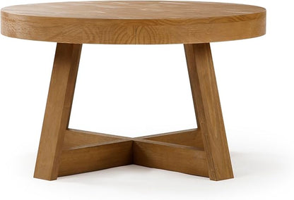 Plank+Beam Classic Round Coffee Table, 30 Inch Farmhouse Coffee Table, Rustic Mini Center Tables for Small Spaces, Small Living Space Tea Table, Pecan Wirebrush