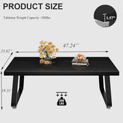 HSH Black Coffee Table, Industrial Wood and Metal Legs Center Table, Modern Minimalist Rectangle Cocktail Table for Living Room, Farmhouse Wooden Tea Table for Bedroom Home Office, Black Oak, 47 Inch
