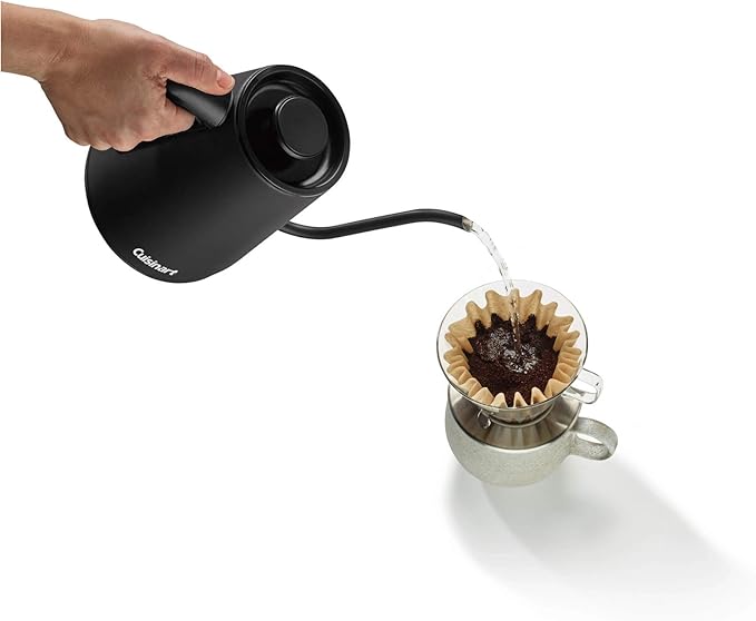 Cuisinart GK-1 Digital Goose Neck Kettle, Precision Gooseneck Spout Designed for Precise Pour Control that Holds 1-Liter, 1200-Watt Allows for Quick Heat Up, Stainless Steel,Black