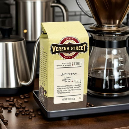 Verena Street 11 Ounce Whole Bean Coffee, Dark Roast, 100% Sumatra, Rainforest Alliance Certified Arabica Coffee