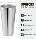 Load image into Gallery viewer, 5 Pack 18.6oz Stainless Steel Insulated Cup, Double Wall Vacuum Small Metal Cup, Reusable Camping Cups Unbreakable Indoor Outdoor for Party, Home, Office, BBQ, Sliver