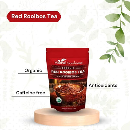 Organic Rooibos Tea - Caffeine-Free Tea Rich in Antioxidants, Herbal Tea Bags, USDA Organic, Non-GMO, Premium Red Rooibos Tea from South Africa - 8oz Pouch by Herbal Goodness