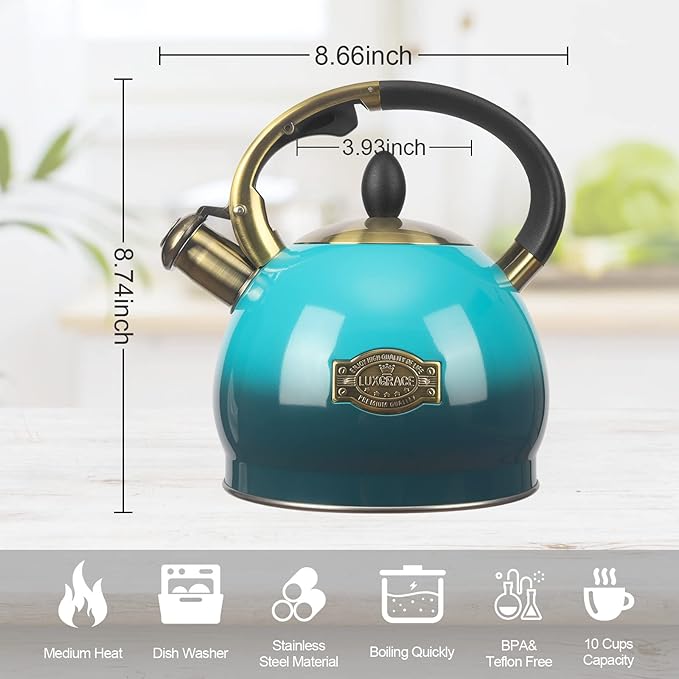 3Quart Whistling Tea Kettle Classic Teapot Stainless Steel Teakettle with Cool Grip for Stovetop