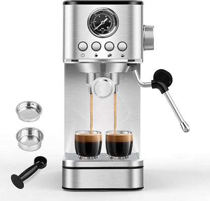 Espresso Machine Coffee Makers 20 Bar, Stainless Steel Espresso Machine with Milk Frother/Steam Wand for Espresso, Latte and Cappuccino - Premium Home Coffee Maker for Barista Quality Drinks