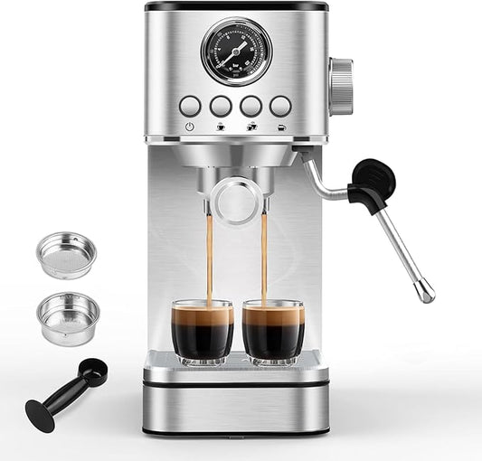 Espresso Machine Coffee Makers 20 Bar, Stainless Steel Espresso Machine with Milk Frother/Steam Wand for Espresso, Latte and Cappuccino - Premium Home Coffee Maker for Barista Quality Drinks
