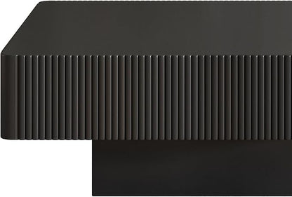 31.6 Inch Square Drum Coffee Table, Modern Handcraft Fluted Drum Coffee Table, Wooden Square Center Table Cocktail Table with Stable Pedestal for Living Room Apartment (Black)