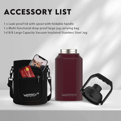 2/3 Gallon Water Bottle Insulated(Cold for 48 Hrs),BPA Free&Leak Proof,87oz Stainless Steel Water Jug/Flask,Big thermo,Large Water Bottle with Handle for Gym,Hiking,Camping,Brick Red