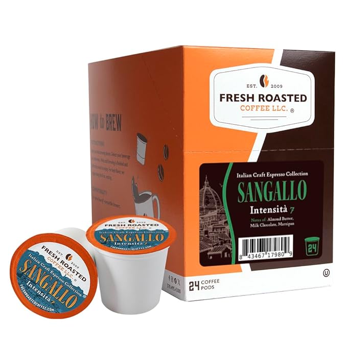Fresh Roasted Coffee, Sangallo Italian Craft Artisan Blend, Dark Roast, Kosher, 24 Pods for K cup Brewers
