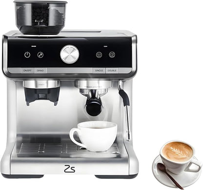 20 Bar Espresso Machine ，with Built-in Grinder & Milk Frother, Professional Stainless Steel Coffee Maker for Home, Café-Quality Latte & Cappuccino