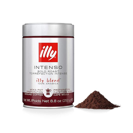 illy Ground Coffee Moka - 100% Arabica Flavored Coffee Ground - Rich Aromatic Coffee Grounds Profile – Intenso Dark Roast – Warm Notes of Cocoa & Dried Fruit - No Preservatives – 8.8 Ounce