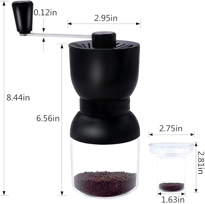 LHS Manual Coffee Grinder with Ceramic Burrs, Hand Coffee Bean Grinder with 2 Containers Adjustable Coarseness for Home, Office and Travelling