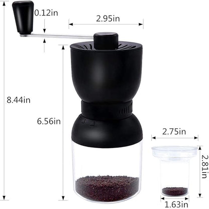 LHS Manual Coffee Grinder with Ceramic Burrs, Hand Coffee Bean Grinder with 2 Containers Adjustable Coarseness for Home, Office and Travelling