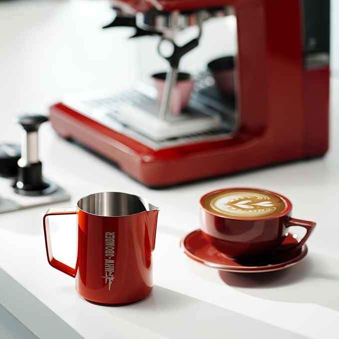 MHW-3BOMBER Milk Frothing Pitcher 16.9oz/500ml Latte Art Pitcher, Espresso Steaming Pitcher with Round Spout, Red P6741R