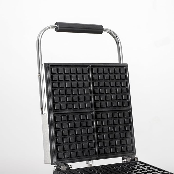 Commercial Waffle Maker, 4pcs Rectangle Waffle Iron, Non-Stick Industrial Belgian Waffle Maker Stainless Steel 110V Temp and Time Control, Suitable for Restaurant Bakeries Snack Bar Family