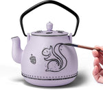 Load image into Gallery viewer, Toptier Teapot with Removable Infuser, Cast Iron Tea Kettle Stovetop Safe, Squirrel Design Tea Pot Coated with Enameled Interior for 32 Ounce (950 ml), Purple