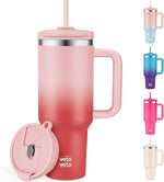 Load image into Gallery viewer, WETOWETO 40oz Tumbler with Handle | Insulated Stainless Steel Travel Mug | 34Hrs Cold &amp; 10Hrs Hot Retention | 100% Leakproof Lid &amp; Straw | Dishwasher Safe + Car Cup Holder Fit (Pink-Red Gradient)