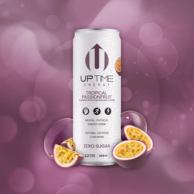 UPTIME - Tropical Passionfruit 12 Pack - Zero Sugar Premium Energy Drink, 12oz Cans, Natural Caffeine, Natural Flavors