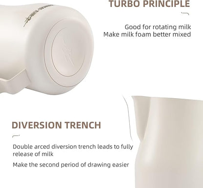 MHW Bomber 450ml/15.2oz Milk Frothing Pitcher - Stainless Steel Espresso Steaming Pitcher - Barista Latte Art Round Spout Milk Jug P6006W