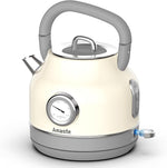 Load image into Gallery viewer, Amaste Electric Kettle, Retro Electric Tea Kettle With Thermometer, 57 Oz Hot Water Kettle For Coffee &amp; Tea, 304 Stainless Steel, 1500w Fast Boiling, Auto Shut-Off &amp; Boil Dry Protection, Cream White