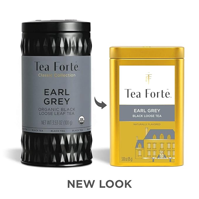 Tea Forte Earl Grey Premium Loose Leaf Caffeinated Black Tea Blend Canister, Makes 35-50 Cups